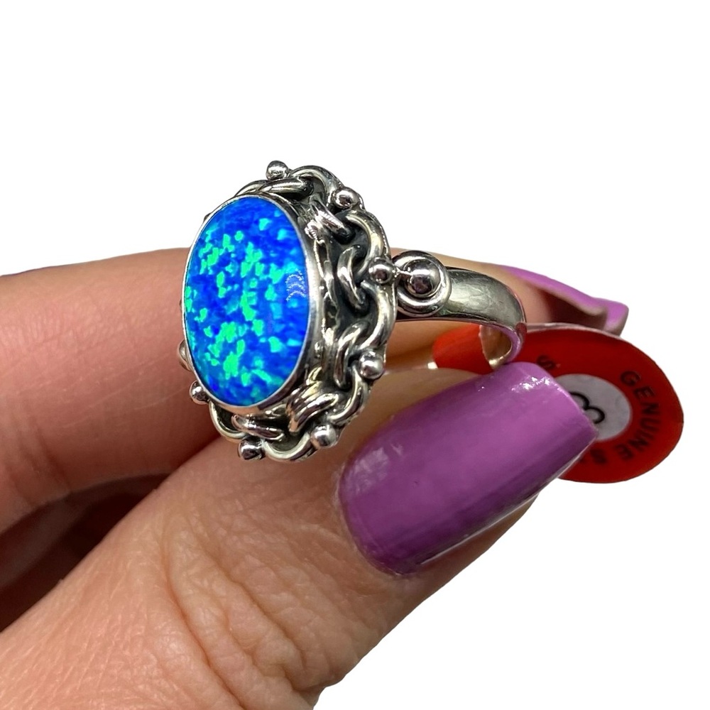 Ring Blue Fire Opal Size 8 Solid Sterling Silver … - image 7